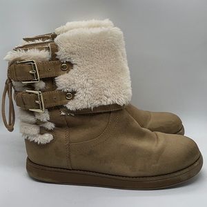 G by Guess ASTON faux fur tan suede boots 6m
